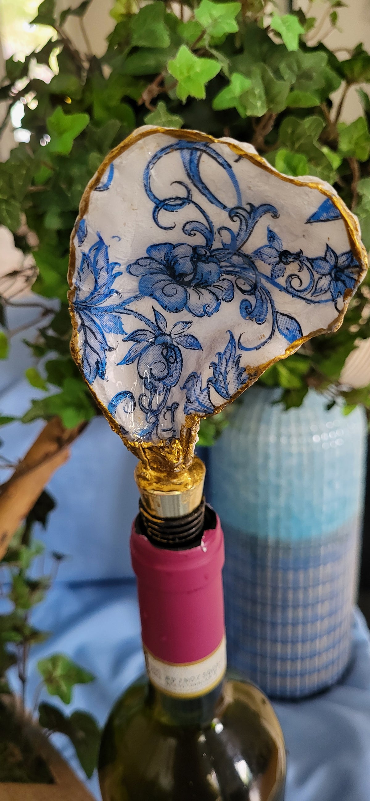 Blue Floral Bottle Stopper