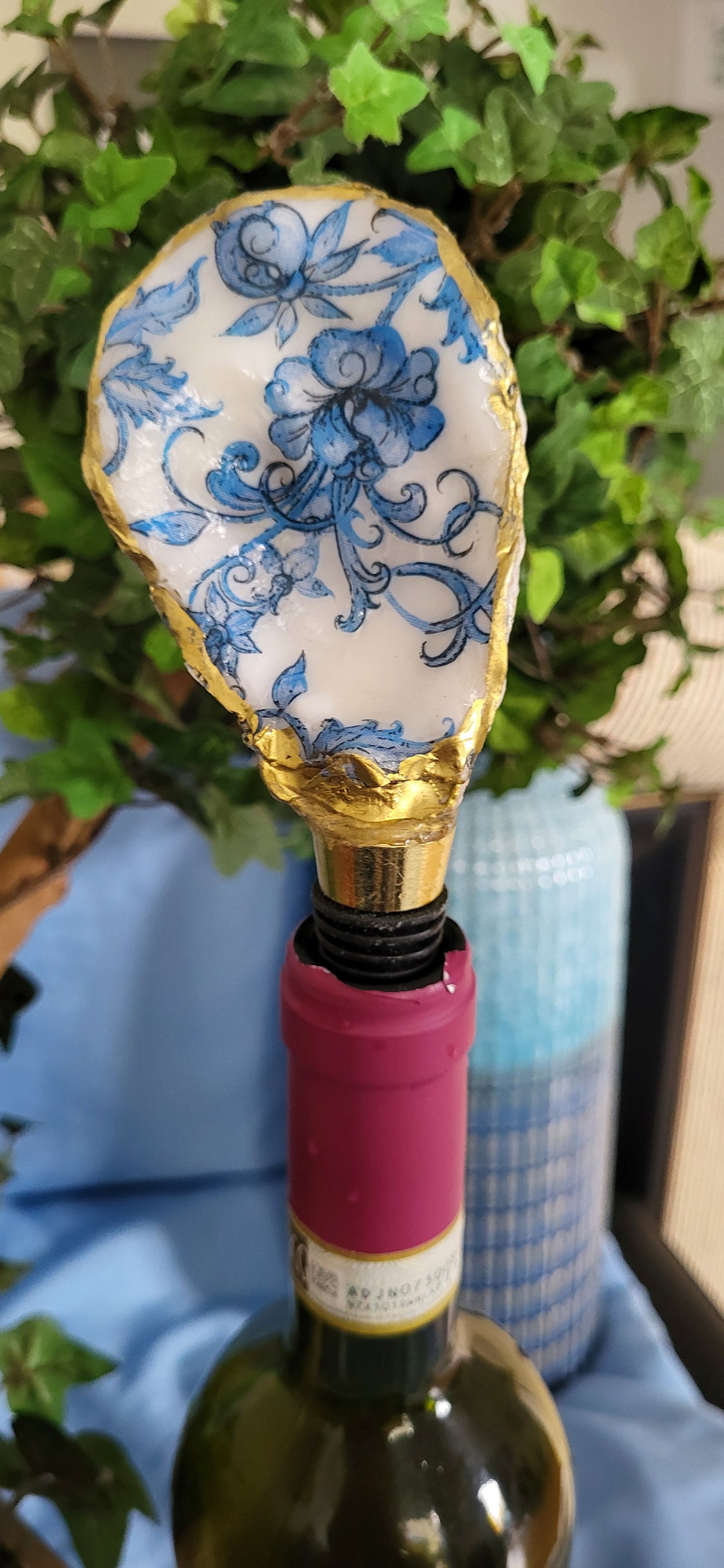 Blue Floral Bottle Stopper