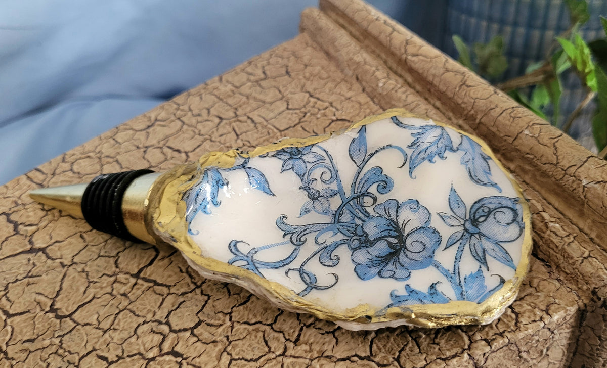 Blue Floral Bottle Stopper