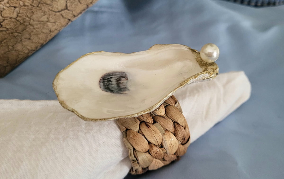 Oyster Shell with Pearl Napkin Ring