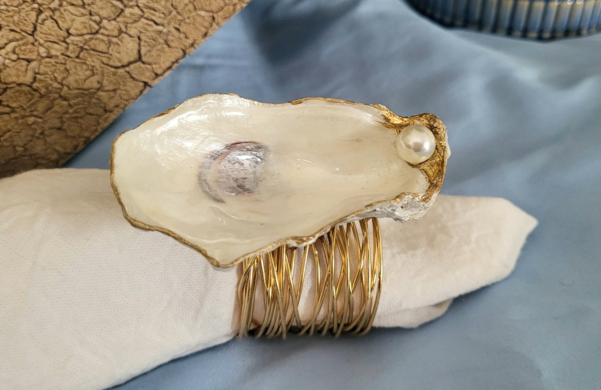 Oyster Shell with Pearl Napkin Ring