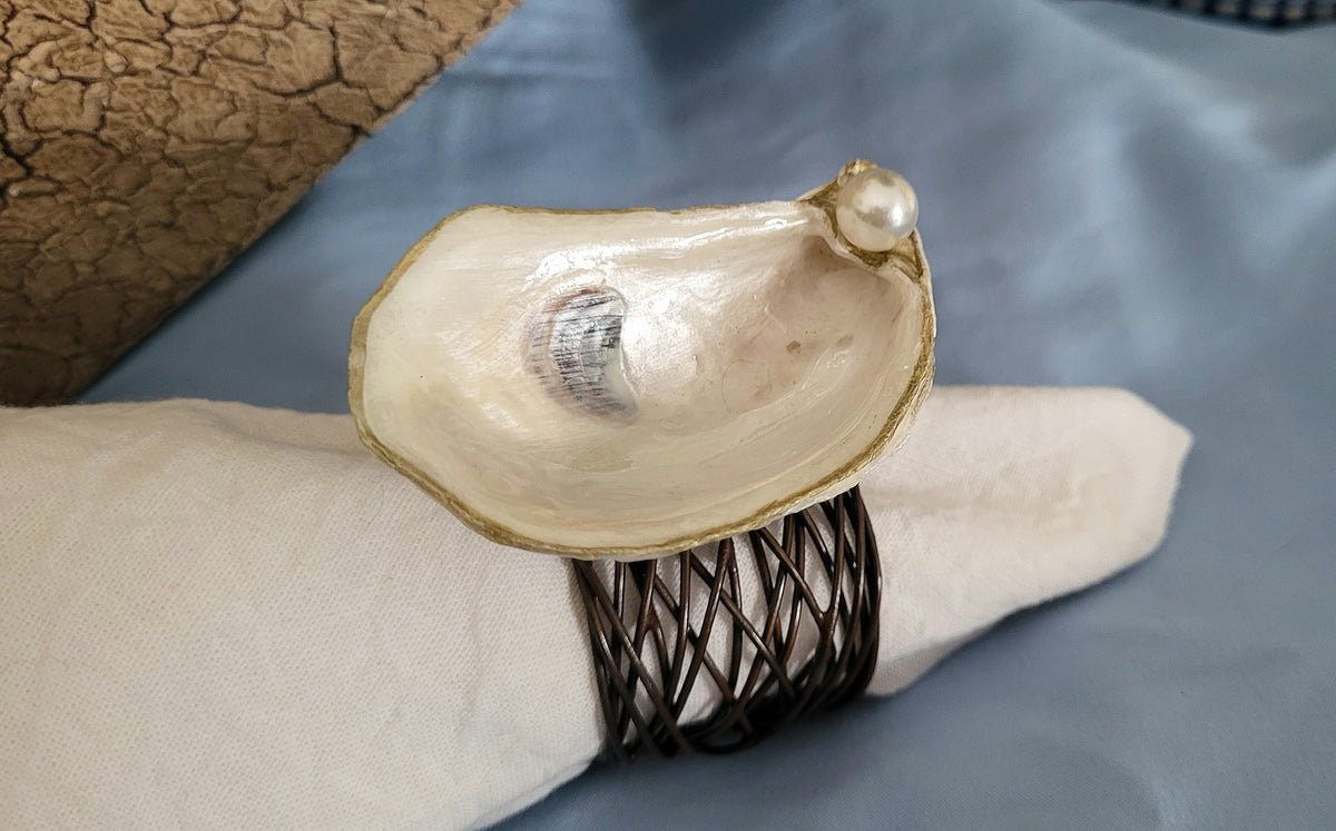 Oyster Shell with Pearl Napkin Ring