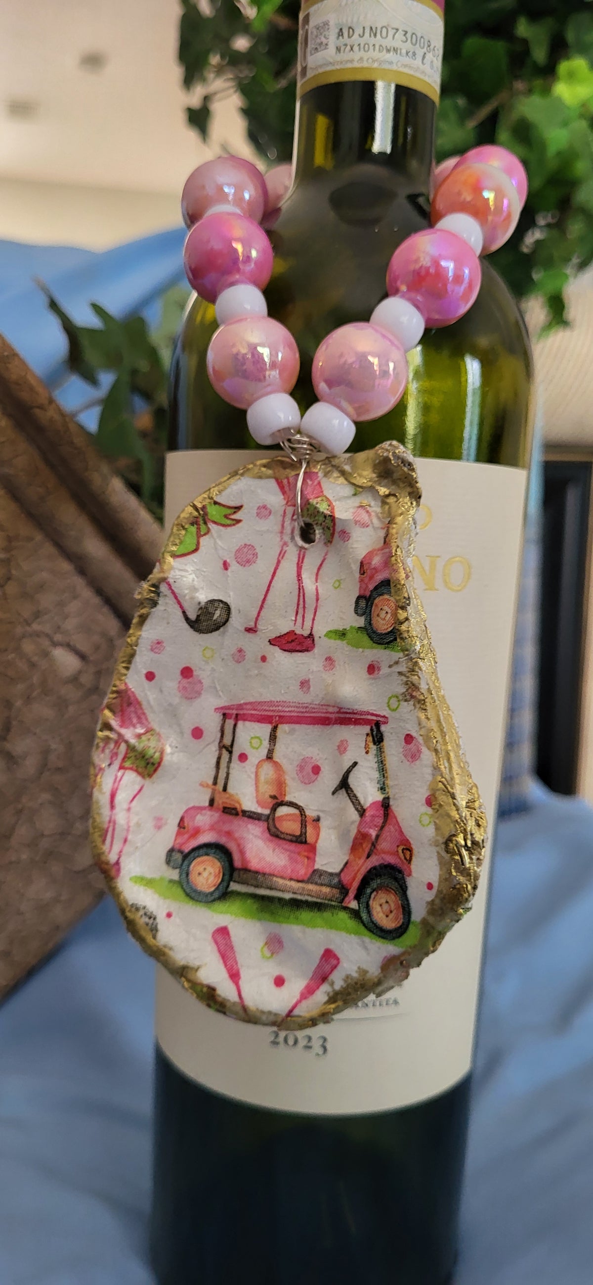 Pink Golf Cart Bottle Charm