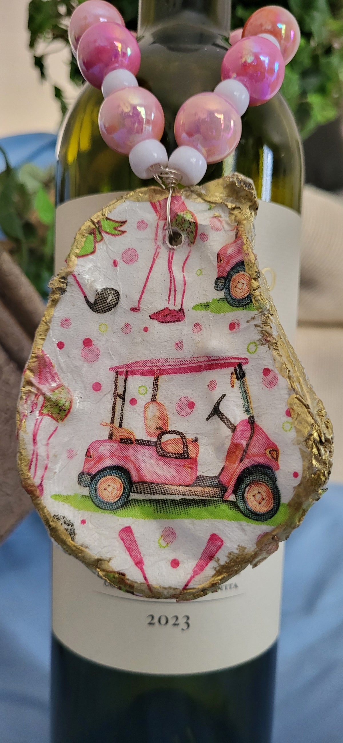 Pink Golf Cart Bottle Charm